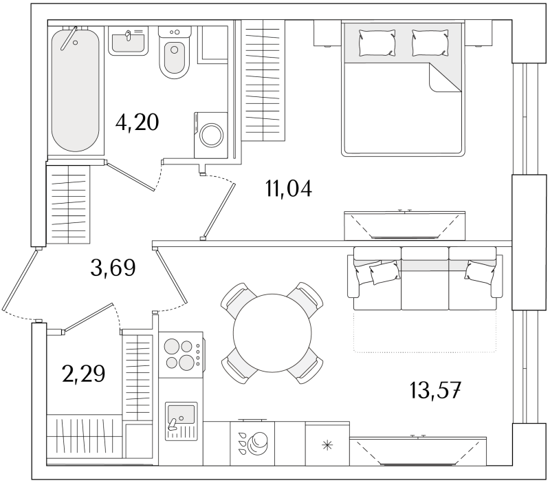 1-комнатная квартира, 34.79 м² в ЖК "Кинопарк" - планировка, фото №1