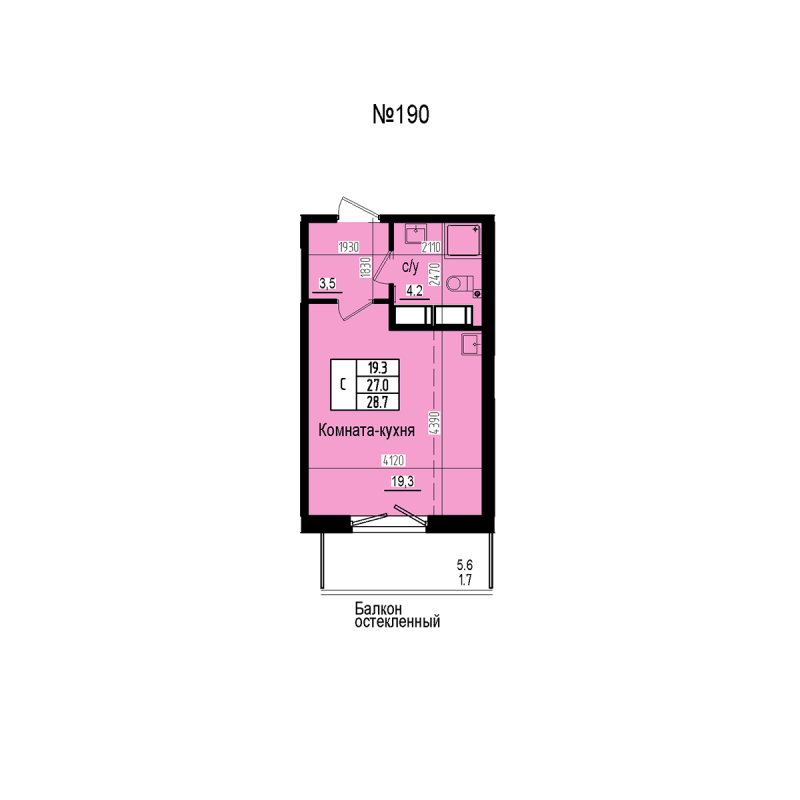 Квартира-студия, 28.7 м² в ЖК "ПРАГМА СИТИ" - планировка, фото №1