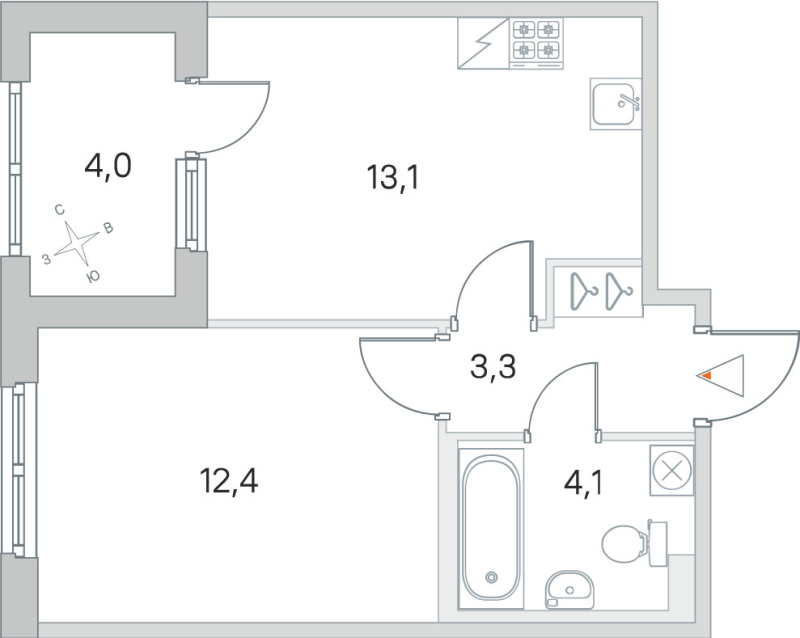 2-комнатная (Евро) квартира, 32.9 м² в ЖК "ЮгТаун" - планировка, фото №1