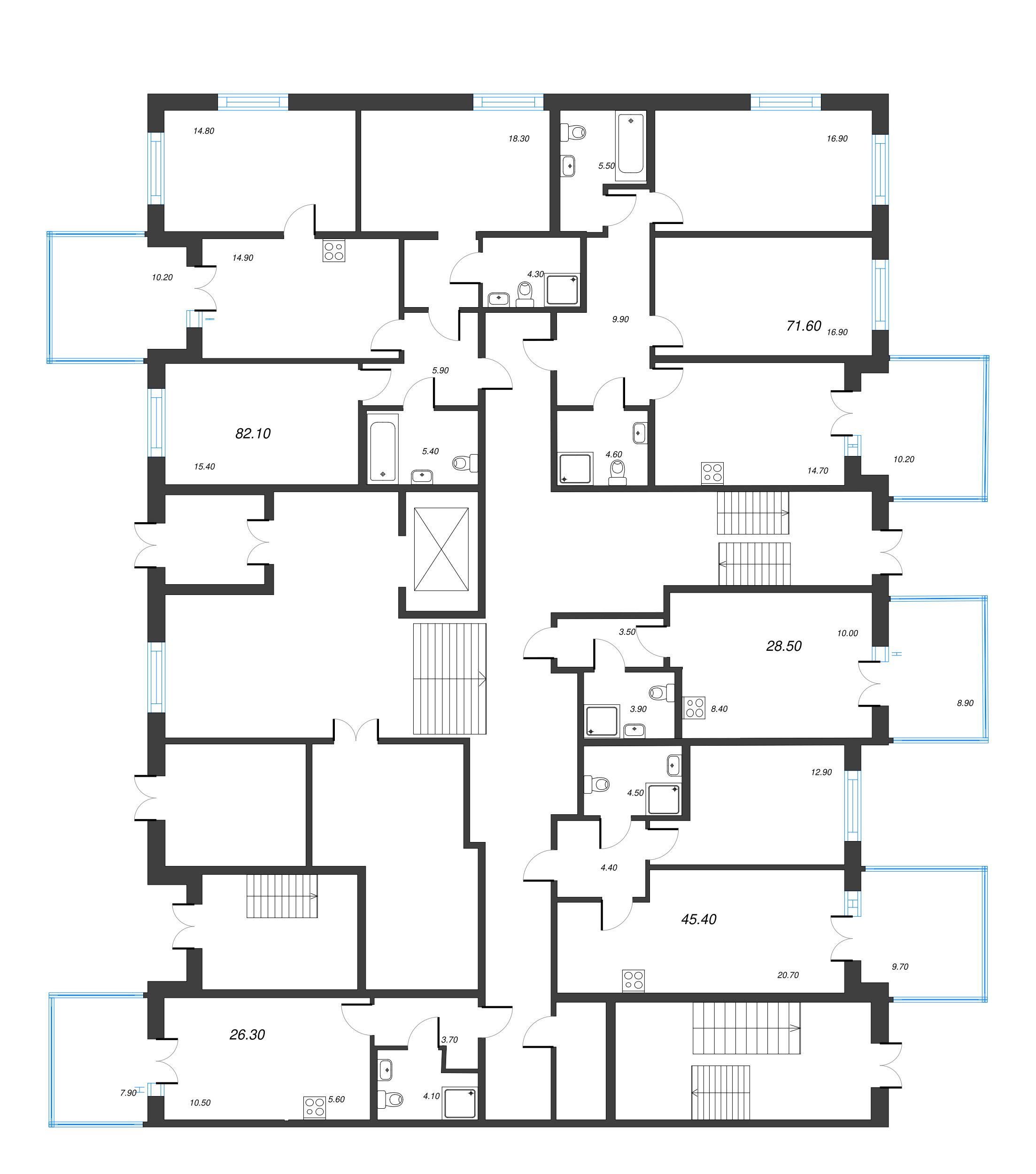 Квартира-студия, 26.1 м² в ЖК "Парусная 1" - планировка этажа