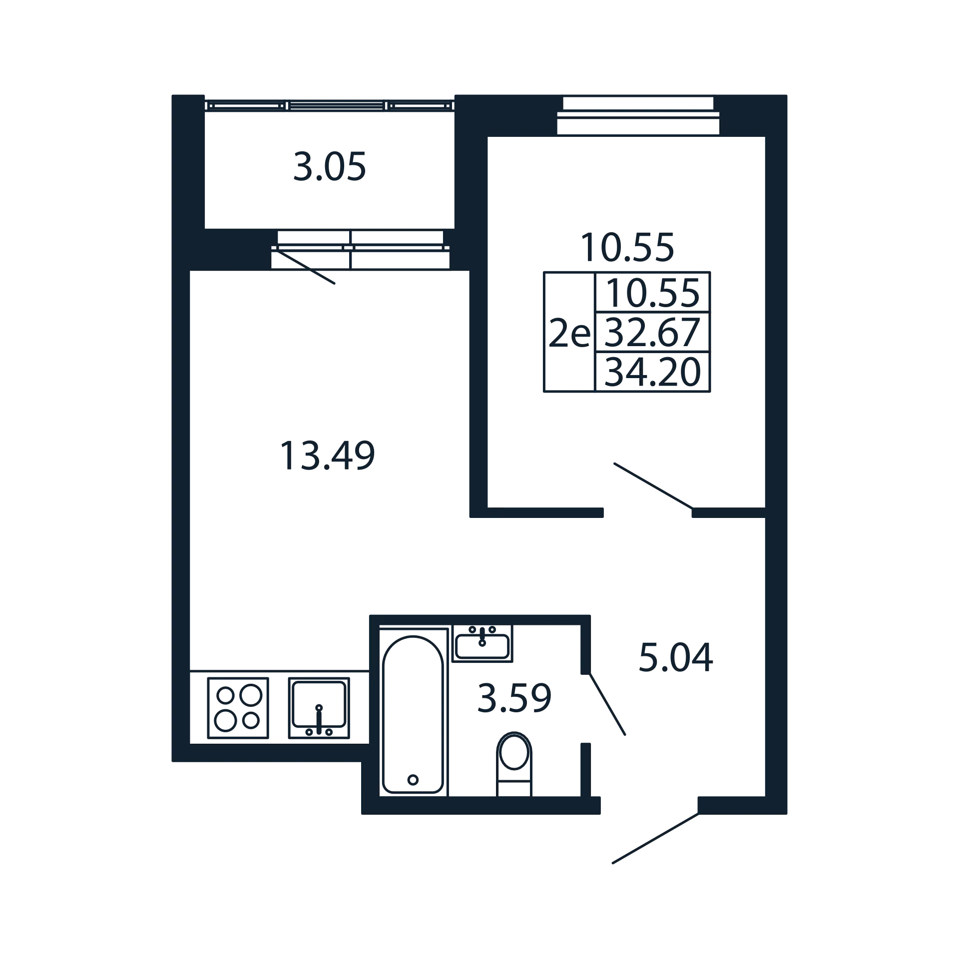1-комнатная квартира, 32.67 м² в ЖК "Полис Новоселье" - планировка, фото №1