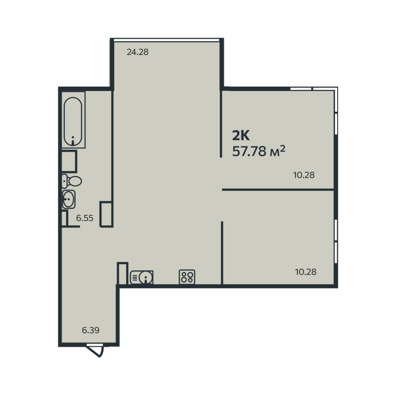 3-комнатная (Евро) квартира, 57.78 м² в ЖК "Эдельвейс Выборг" - планировка, фото №1