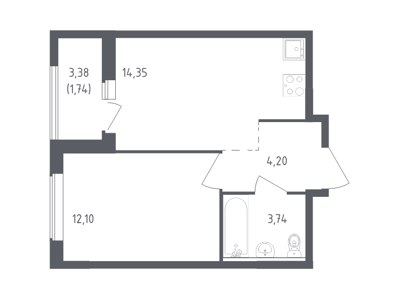 1-комнатная квартира, 36.13 м² в ЖК "Южная Нева" - планировка, фото №1