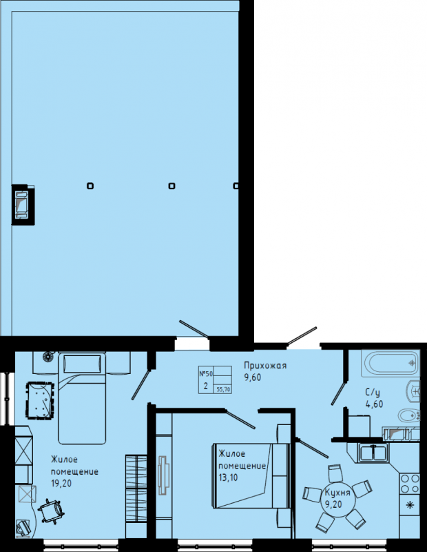 2-комнатная квартира, 72.9 м² в ЖК "Pixel" - планировка, фото №1