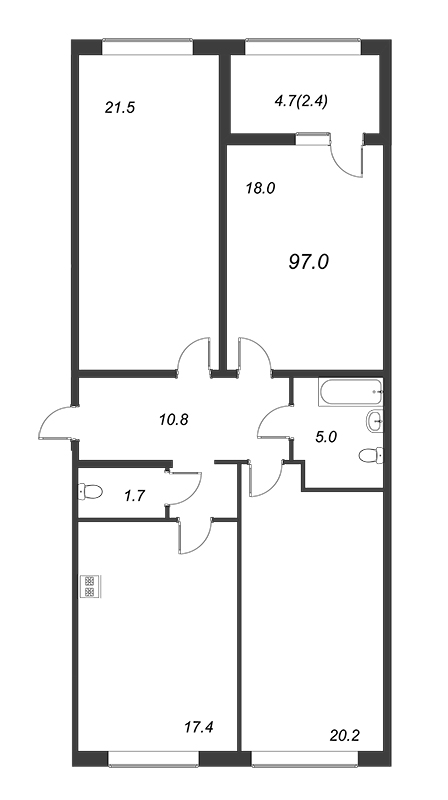 3-комнатная квартира, 97.1 м² в ЖК "Domino" - планировка, фото №1