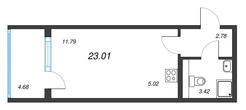 Квартира-студия, 23.01 м² - планировка, фото №1