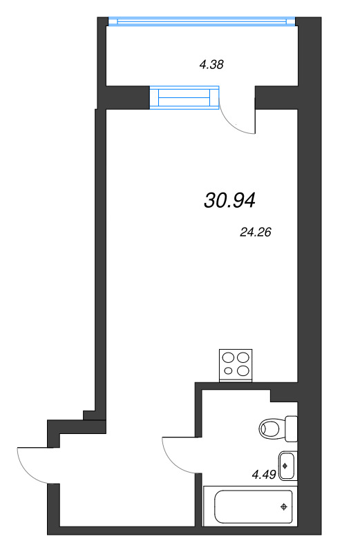 Квартира-студия, 30.94 м² в ЖК "Охтинские высоты" - планировка, фото №1