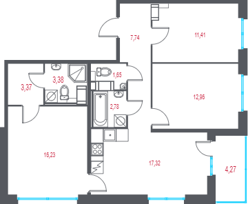 4-комнатная (Евро) квартира, 78.98 м² в ЖК "Город-спутник Южный" - планировка, фото №1