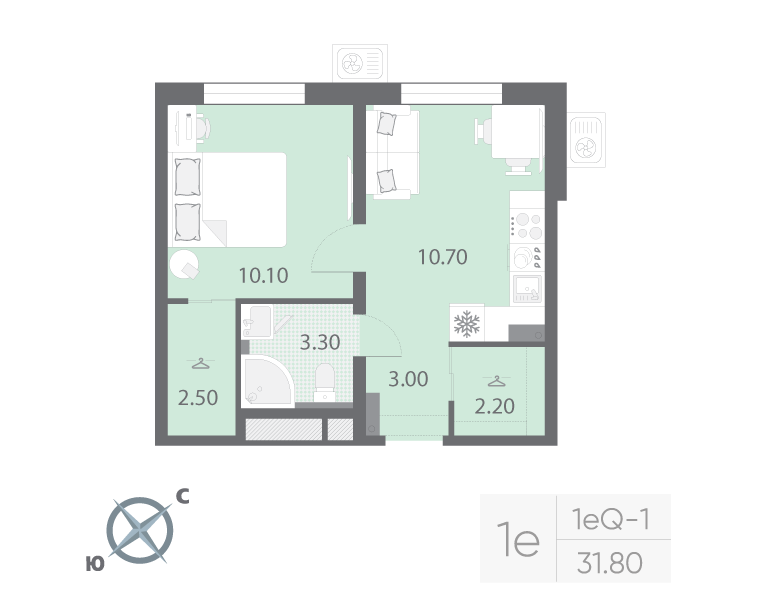 1-комнатная квартира, 31.8 м² в ЖК "Зеркальный ручей" - планировка, фото №1