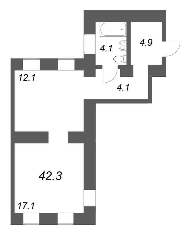 1-комнатная квартира, 42.3 м² в ЖК "Дом купца Злобина" - планировка, фото №1