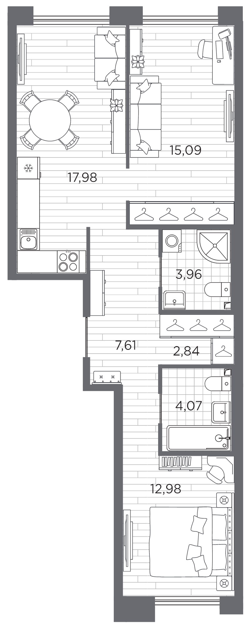 3-комнатная (Евро) квартира, 64.53 м² в ЖК "Галерная гавань" - планировка, фото №1