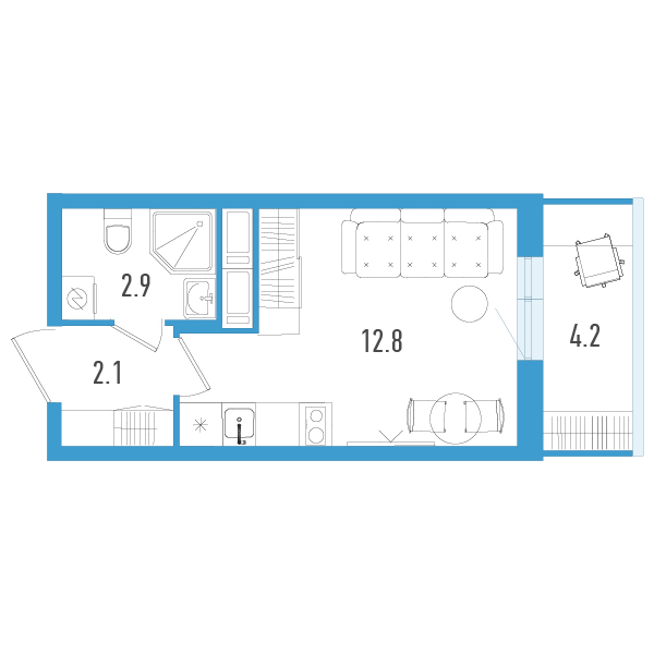 Квартира-студия, 19.1 м² в ЖК "Аэросити" - планировка, фото №1