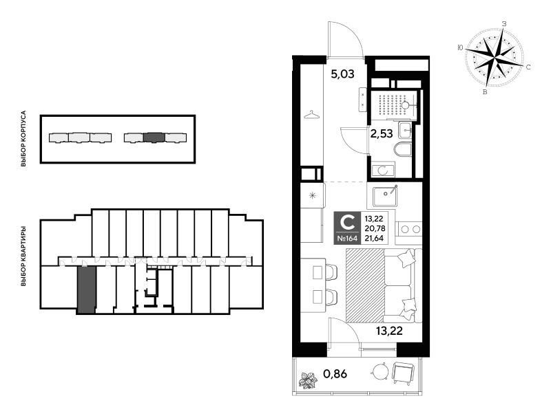 Квартира-студия, 21.64 м² в ЖК "Догма Юкки" - планировка, фото №1