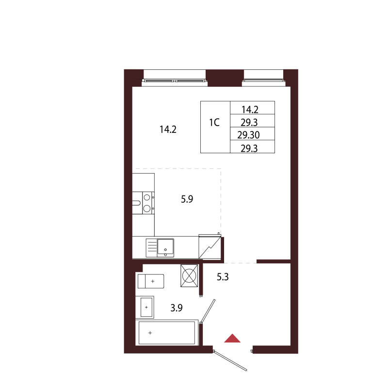 Квартира-студия, 29.3 м² в ЖК "Лисино" - планировка, фото №1