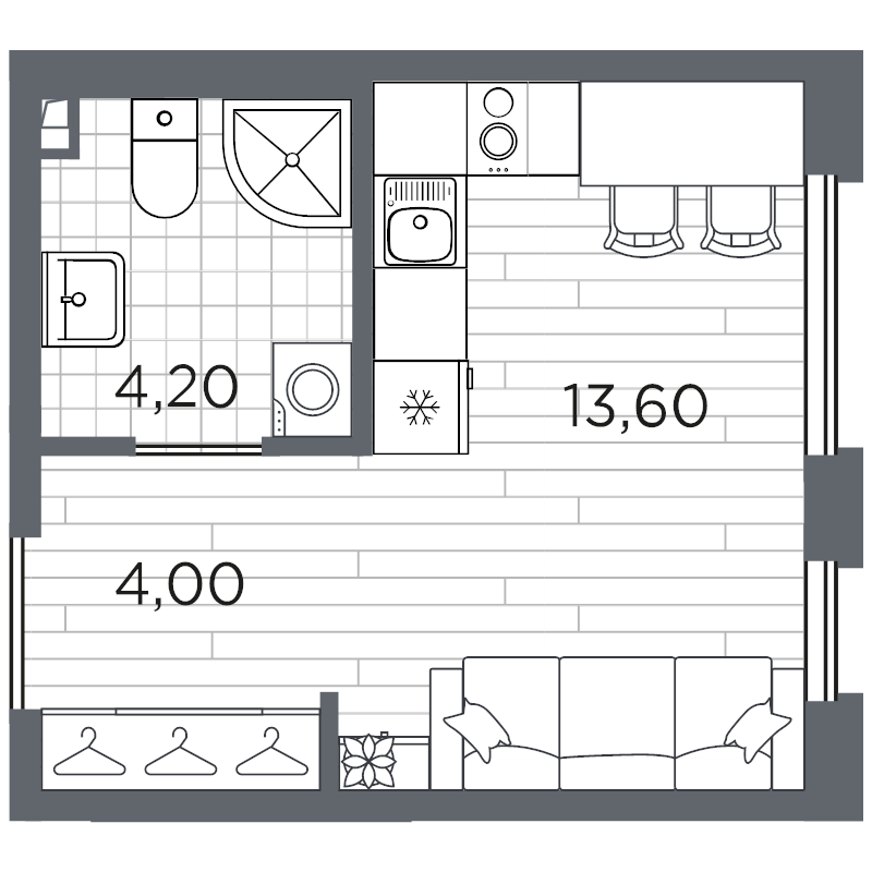 Квартира-студия, 21.8 м² в ЖК "PLUS Пулковский" - планировка, фото №1