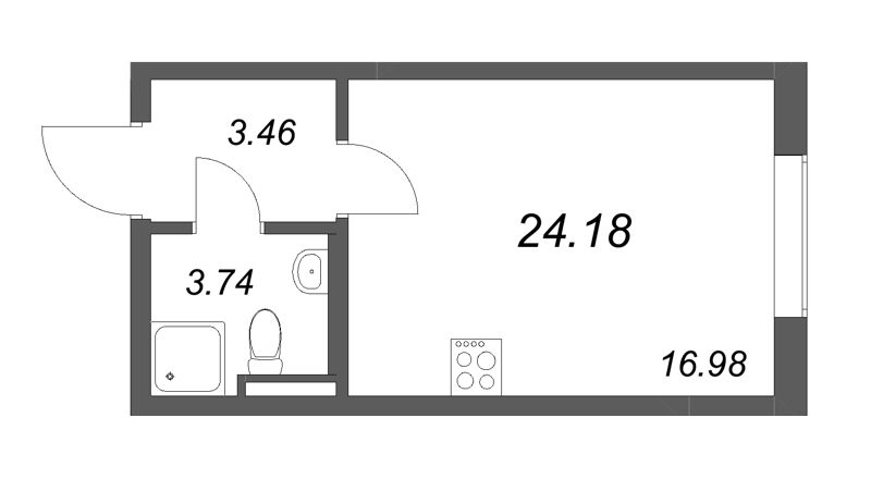 Квартира-студия, 24.18 м² в ЖК "Новая история" - планировка, фото №1