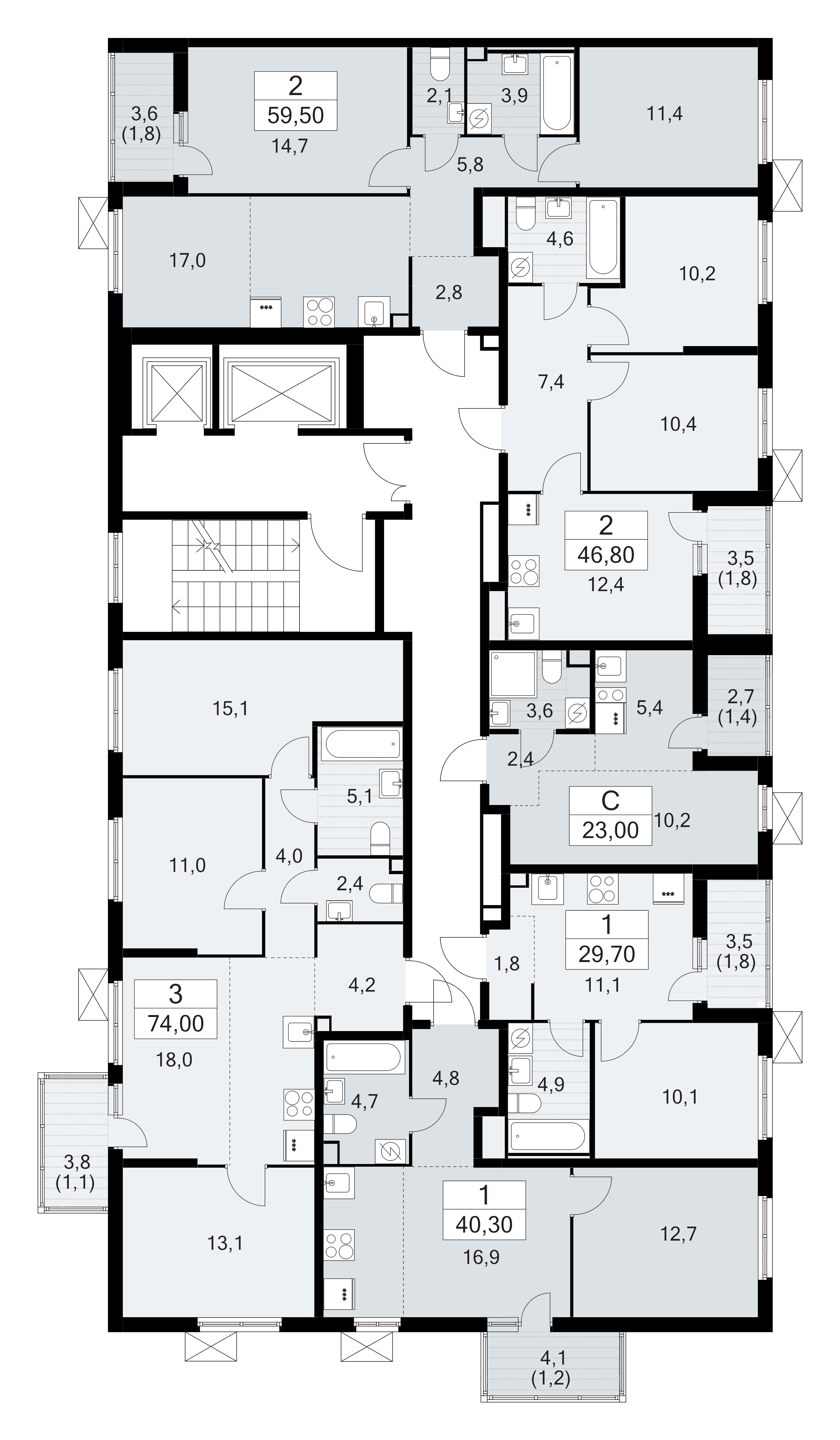 1-комнатная квартира, 29.7 м² - планировка этажа