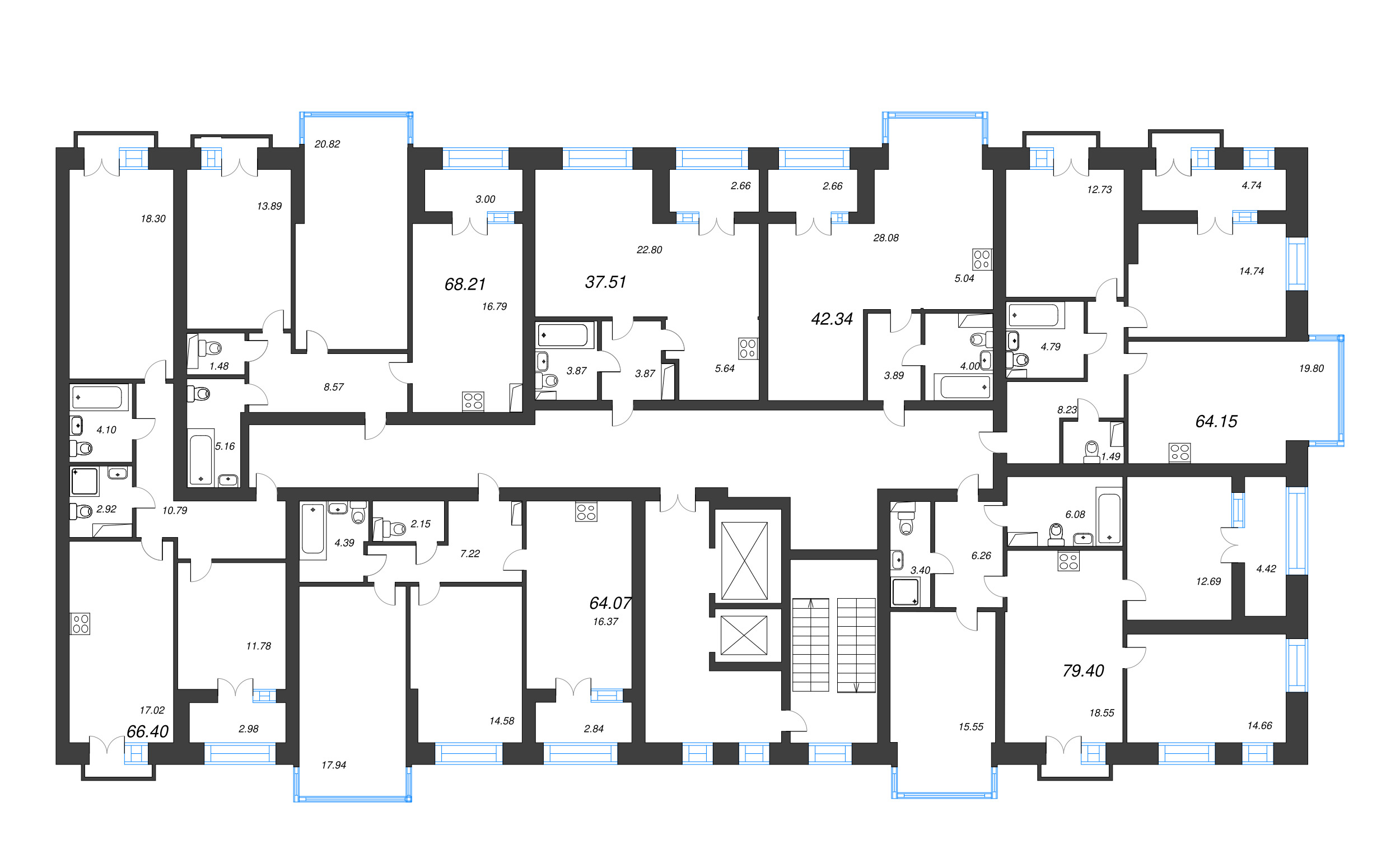 1-комнатная квартира, 37.51 м² в ЖК "Наука" - планировка этажа