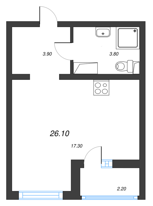 Квартира-студия, 26.1 м² в ЖК "Цветной город" - планировка, фото №1