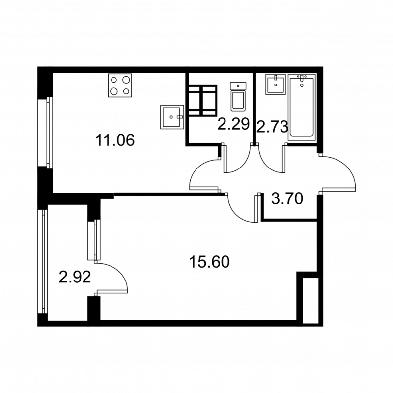 1-комнатная квартира, 36.84 м² в ЖК "Квартал Заречье" - планировка, фото №1