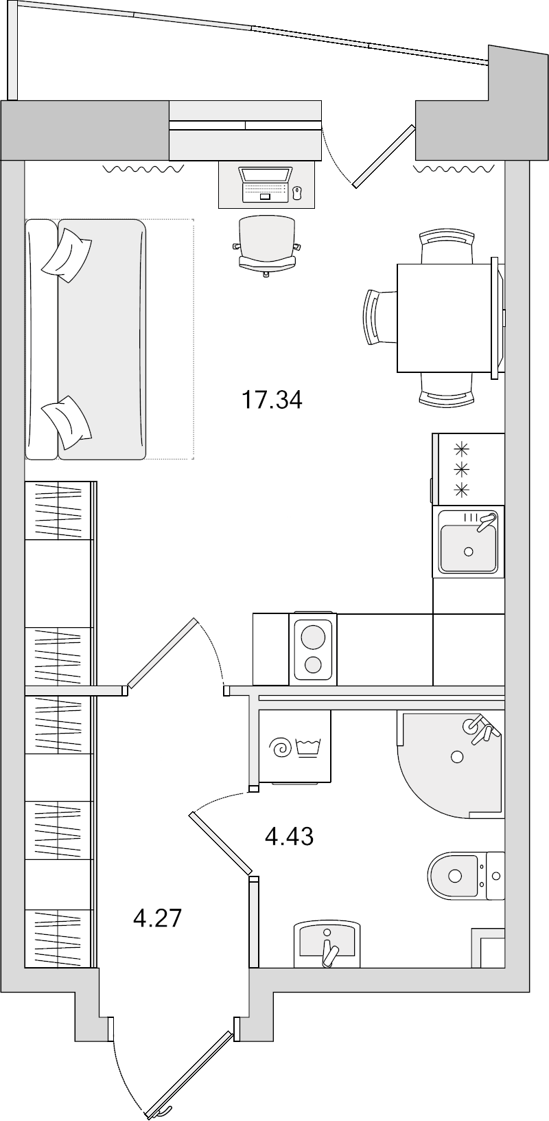 Квартира-студия, 26.04 м² - планировка, фото №1