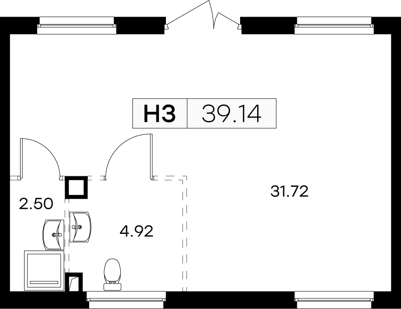 Помещение, 39.14 м² в ЖК "GloraX Новоселье" - планировка, фото №1