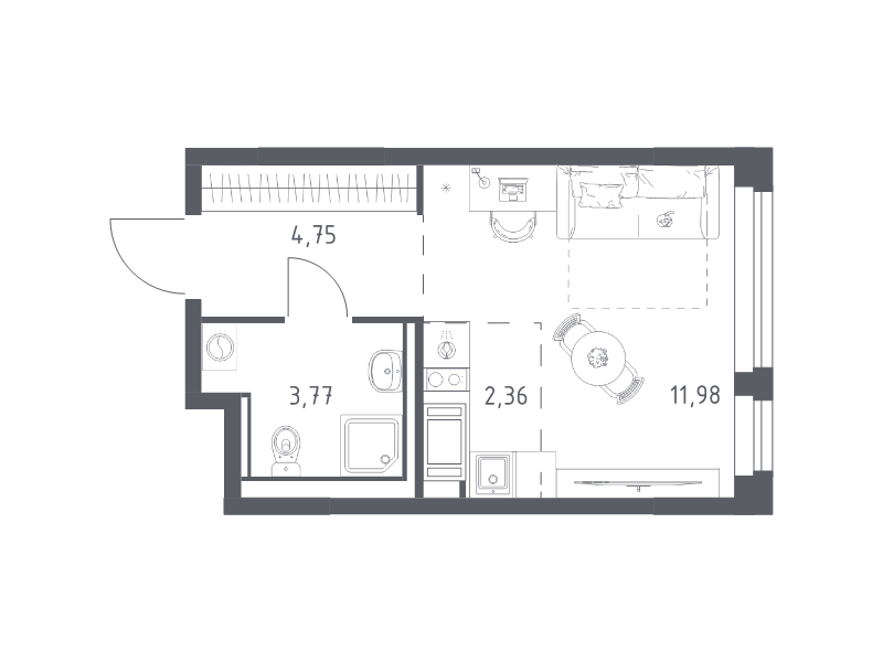 Квартира-студия, 22.86 м² - планировка, фото №1