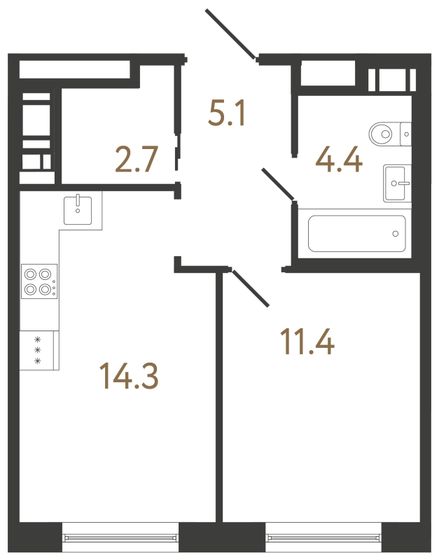 1-комнатная квартира, 37.9 м² в ЖК "Передвижники 2" - планировка, фото №1