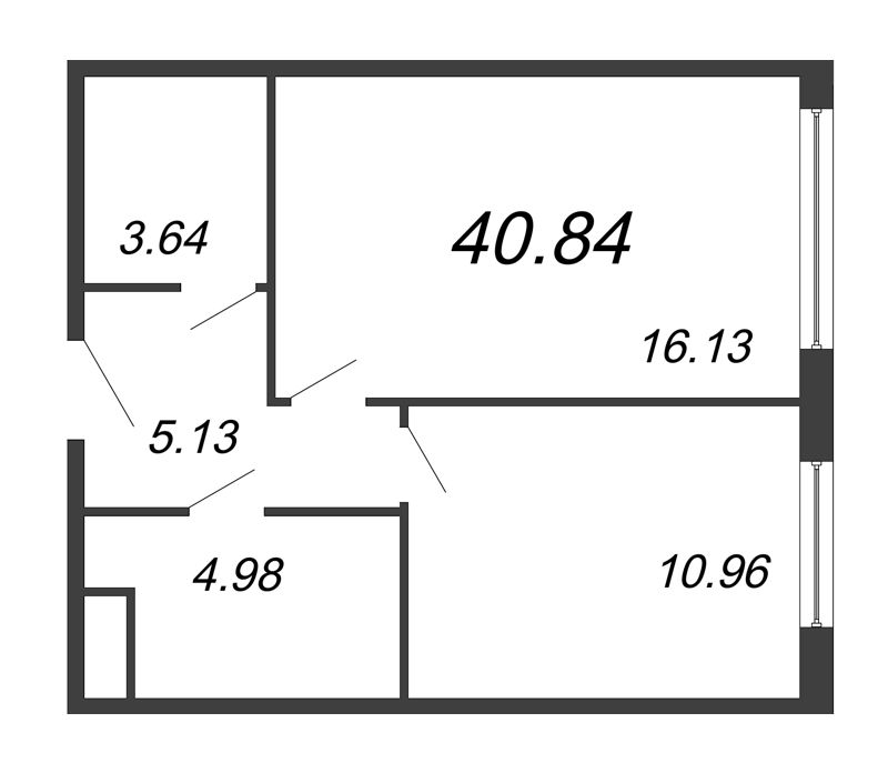 1-комнатная квартира, 40.84 м² - планировка, фото №1