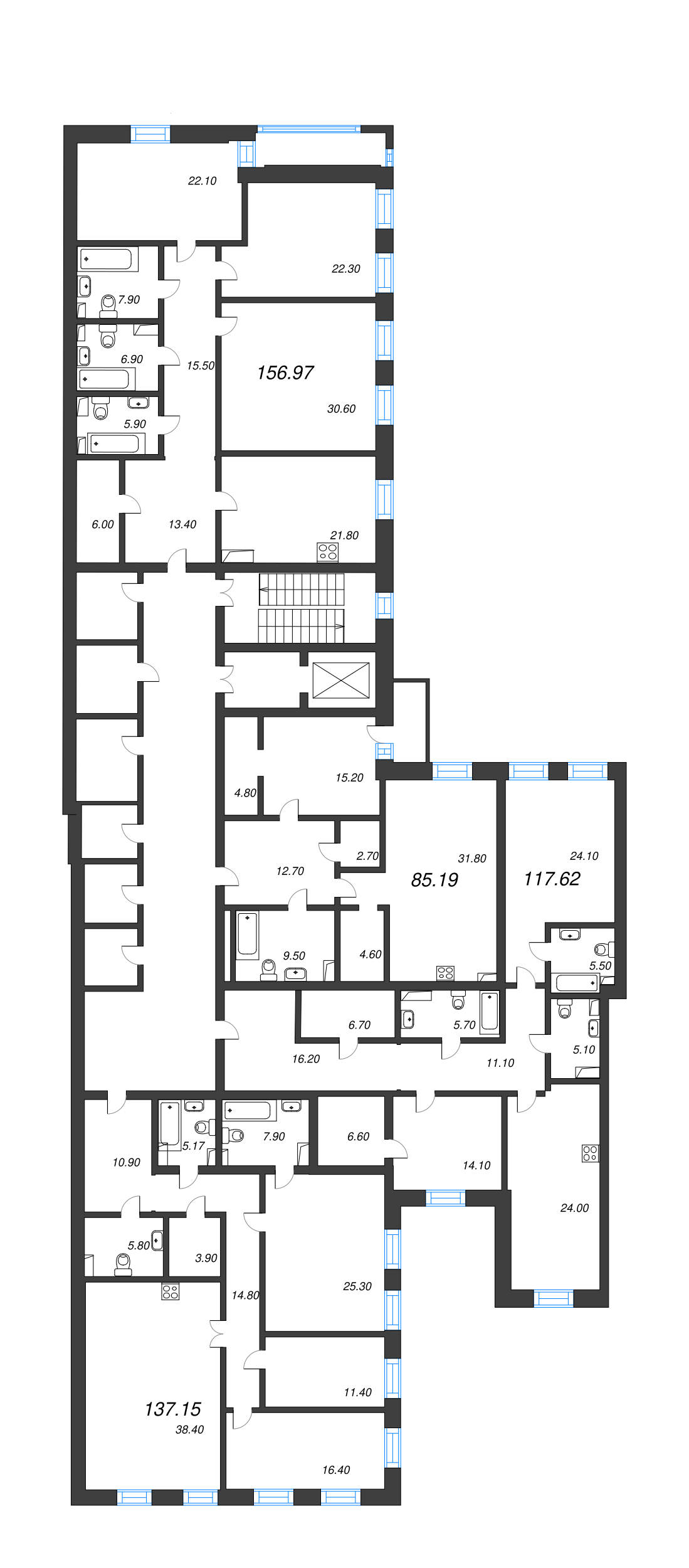 4-комнатная (Евро) квартира, 137.2 м² - планировка этажа