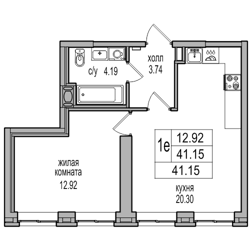 1-комнатная квартира, 40.6 м² в ЖК "Северная Долина" - планировка, фото №1