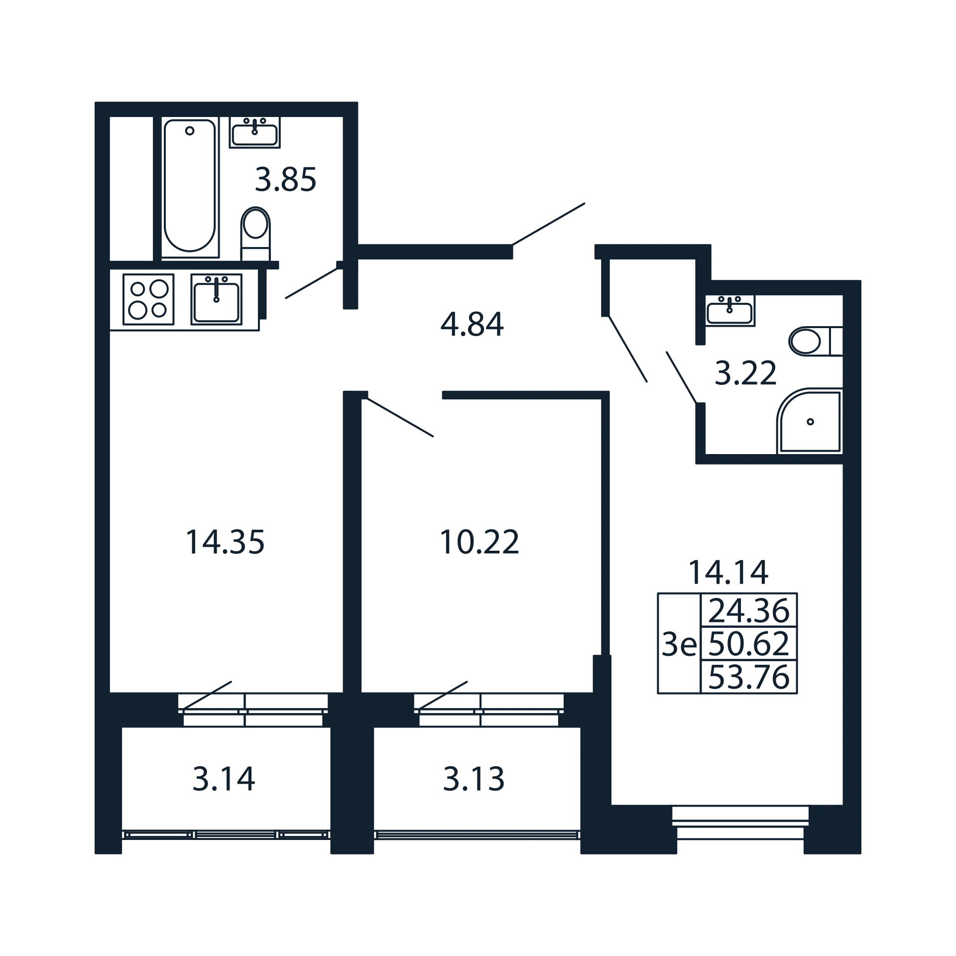 2-комнатная квартира, 50.62 м² в ЖК "Полис Новоселье" - планировка, фото №1