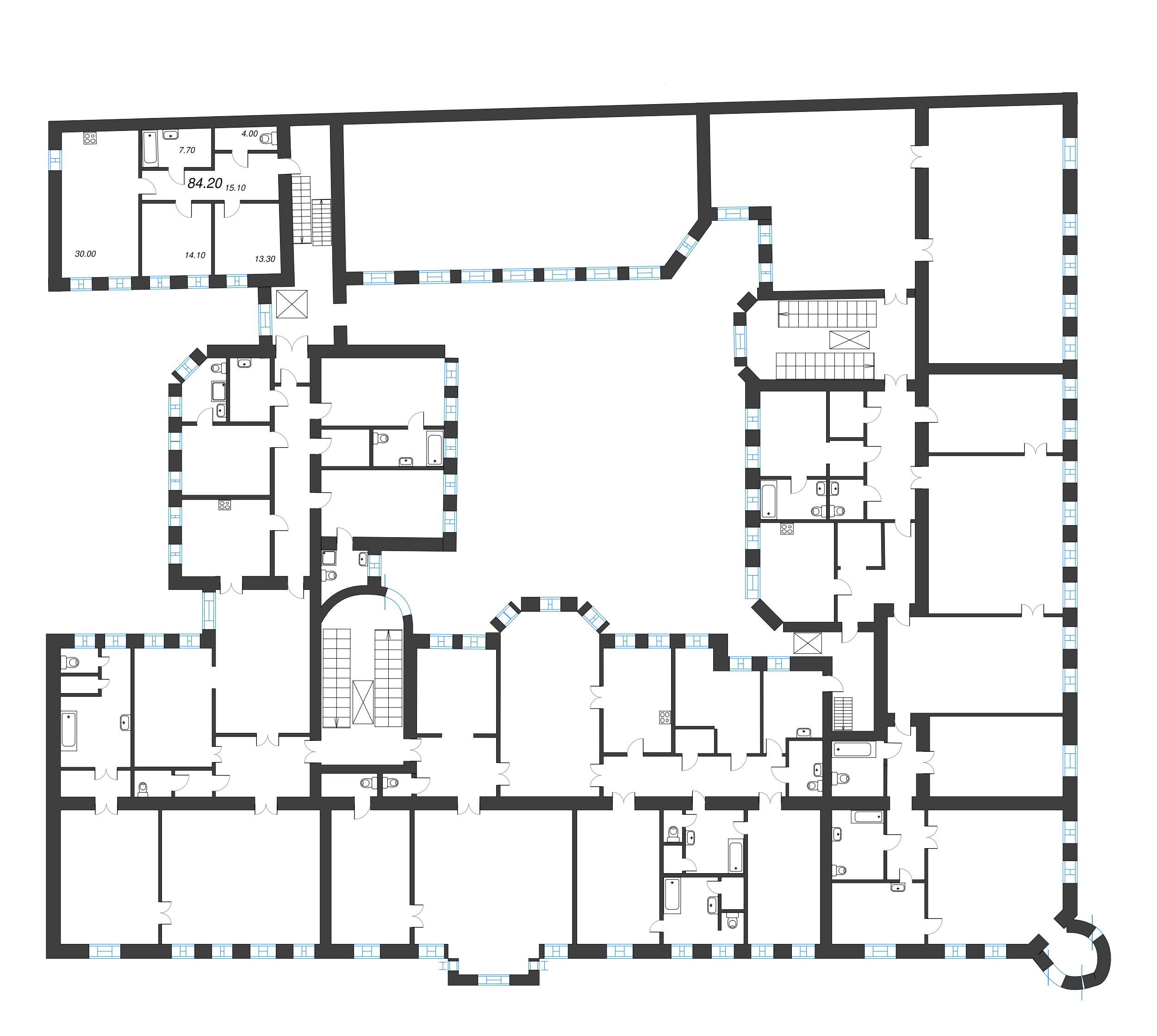 2-комнатная квартира, 83.34 м² в ЖК "Три Грации" - планировка этажа