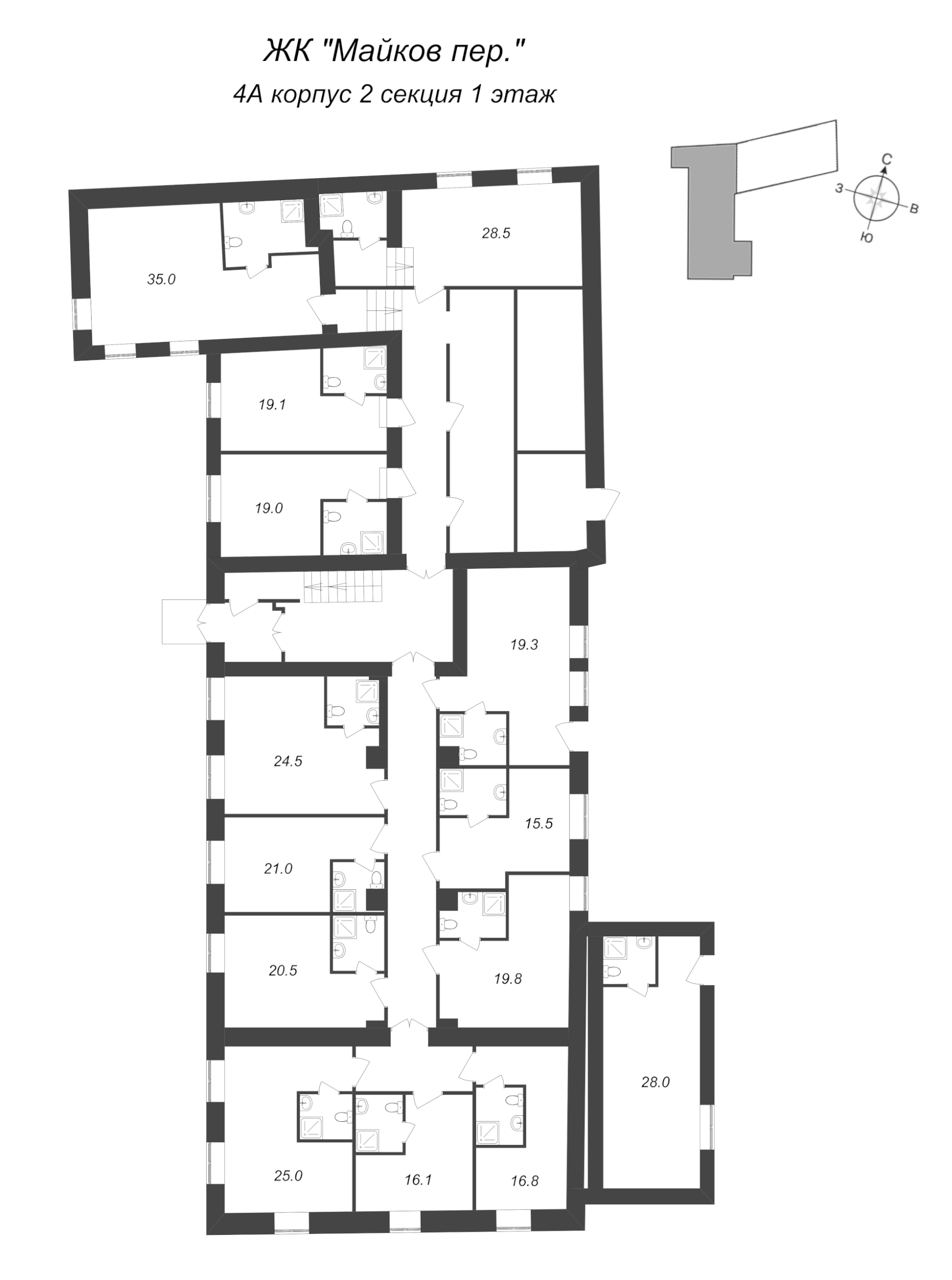 Квартира-студия, 19 м² - планировка этажа