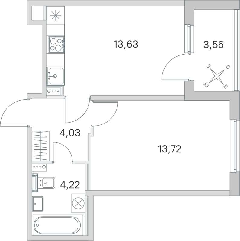 1-комнатная квартира, 35.6 м² в ЖК "Любоград" - планировка, фото №1