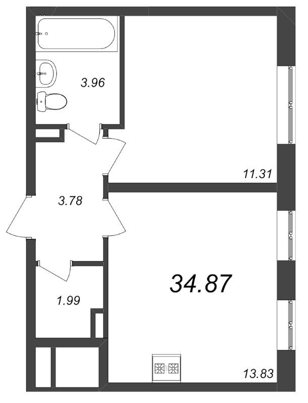 1-комнатная квартира, 34.51 м² в ЖК "Zoom на Неве" - планировка, фото №1