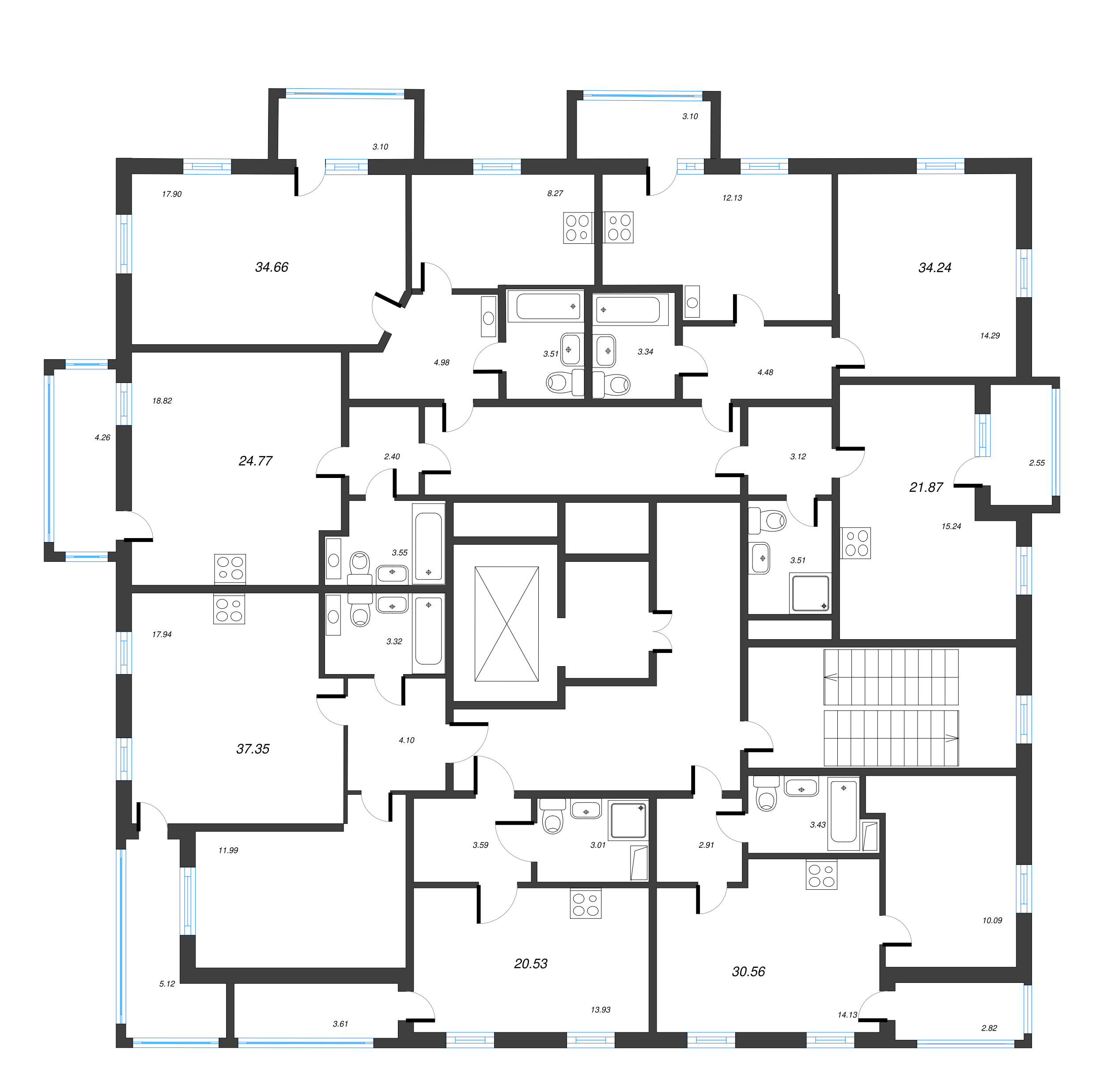1-комнатная квартира, 34.66 м² в ЖК "Belevsky Club" - планировка этажа