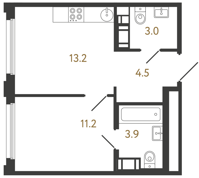 1-комнатная квартира, 35.8 м² в ЖК "Гений" - планировка, фото №1