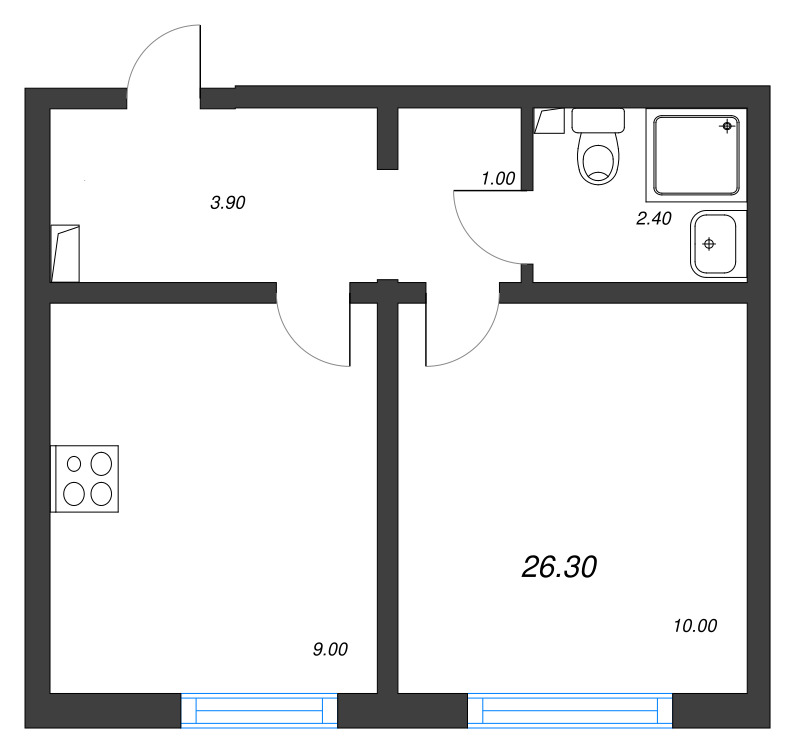 1-комнатная квартира, 26.3 м² в ЖК "Цветной город" - планировка, фото №1