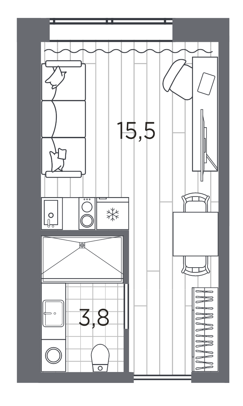 Квартира-студия, 19.3 м² в ЖК "Industrial Avenir" - планировка, фото №1