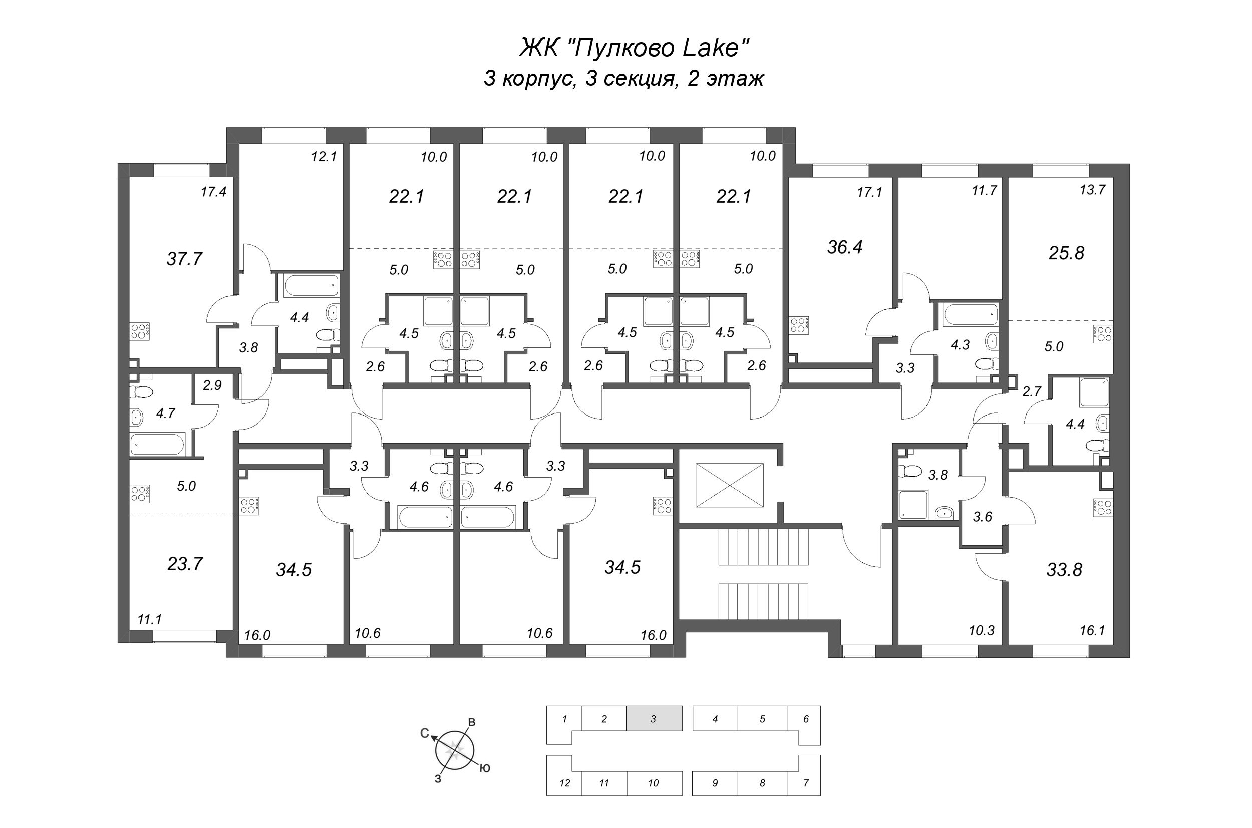 Квартира-студия, 22.1 м² в ЖК "Пулково Lake" - планировка этажа