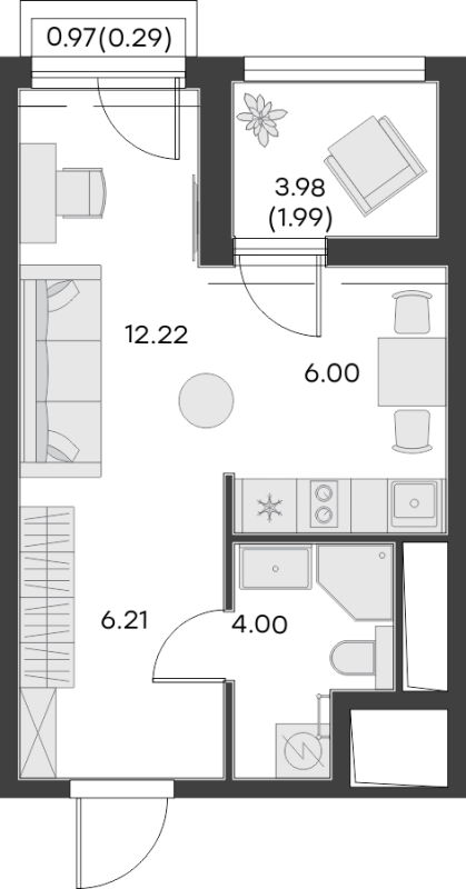 Квартира-студия, 30.71 м² - планировка, фото №1