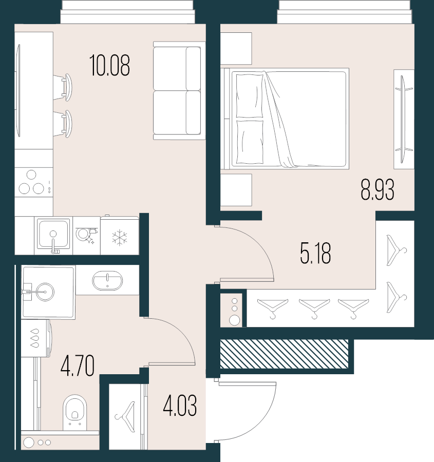 1-комнатная квартира, 32.92 м² в ЖК "Новая Земля" - планировка, фото №1
