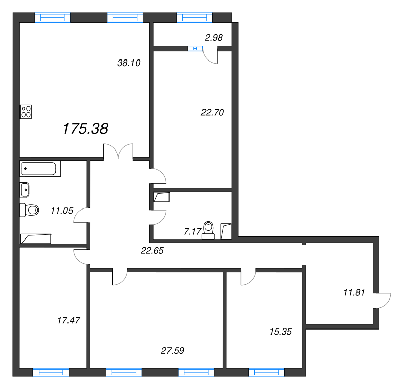 5-комнатная (Евро) квартира, 175.5 м² - планировка, фото №1