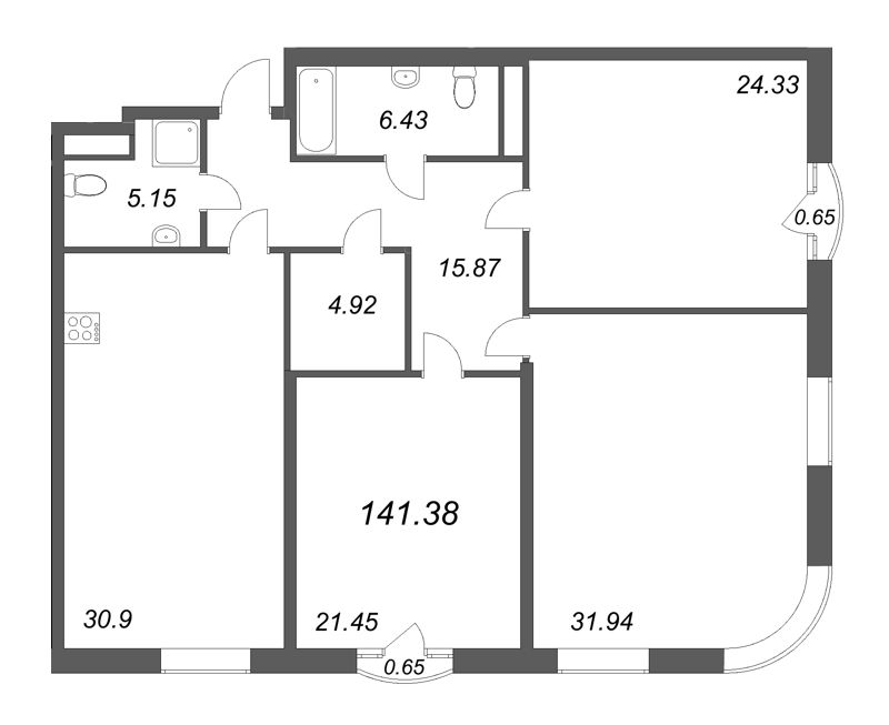 4-комнатная (Евро) квартира, 141.38 м² - планировка, фото №1