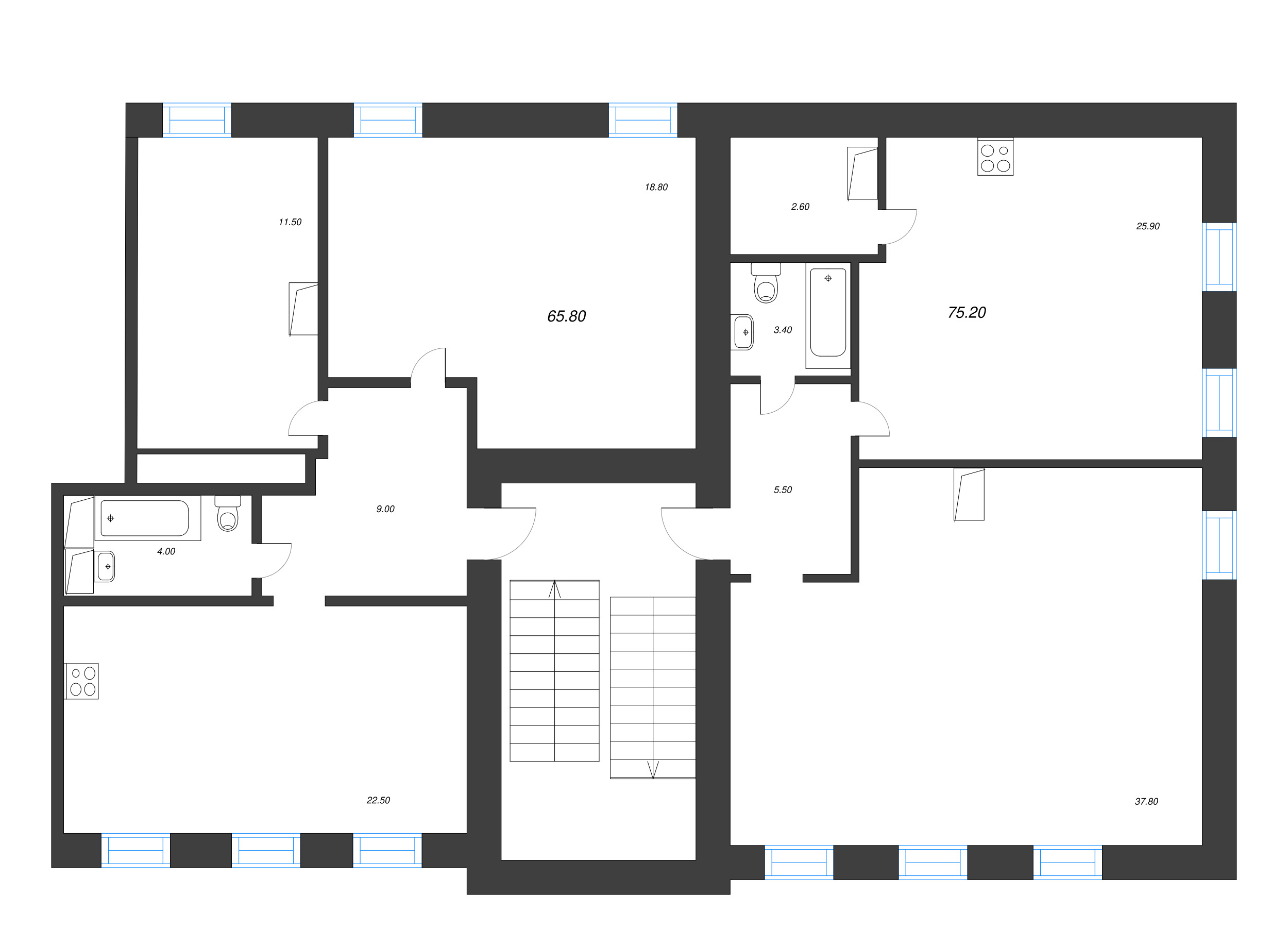 1-комнатная квартира, 37 м² в ЖК "Крона" - планировка этажа