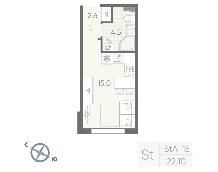 Квартира-студия, 22.1 м² в ЖК "Пулково Lake" - планировка, фото №1