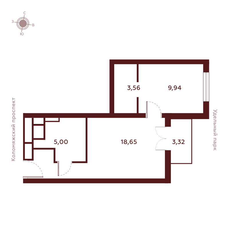 2-комнатная (Евро) квартира, 40.47 м² в ЖК "Saan" - планировка, фото №1