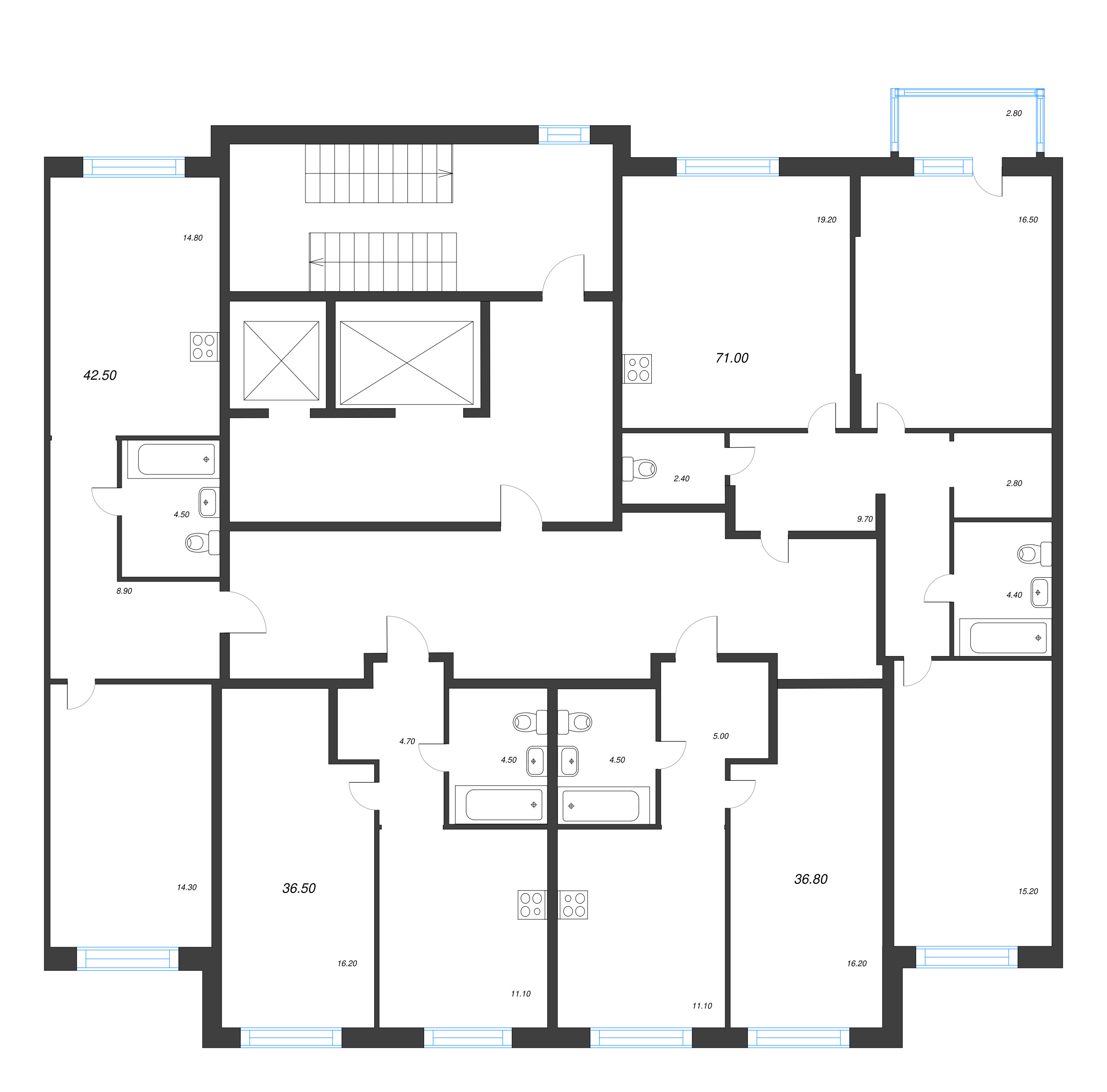 1-комнатная квартира, 36.8 м² в ЖК "Ягодное Река Парк" - планировка этажа