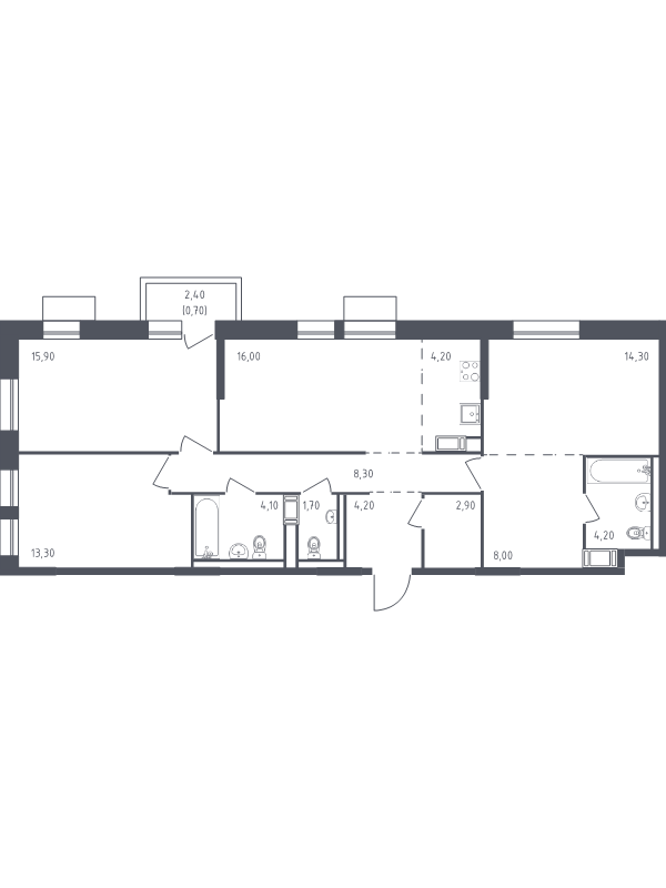 4-комнатная (Евро) квартира, 97.8 м² - планировка, фото №1
